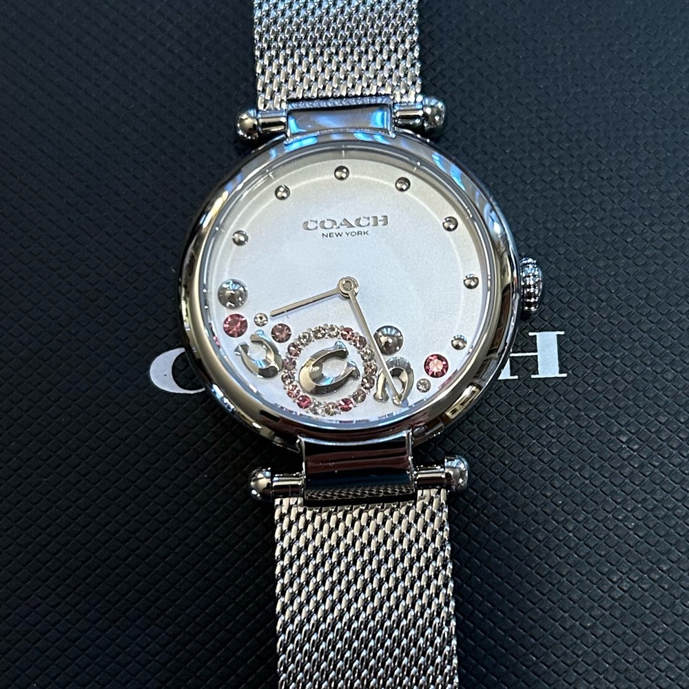 Coach Cary Watch With 34mm Silver White Face & Silver MeshBracelet